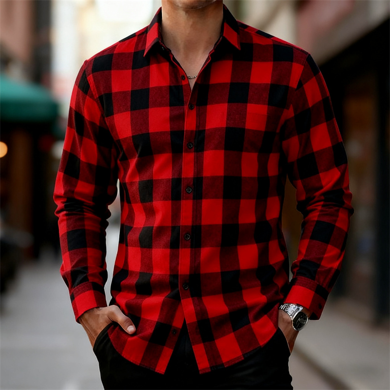 Flannel Shirt Lined - Men's Classic Red and Black Plaid