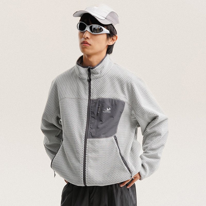 Wool Coat Peacoat - Autumn Winter Polar Fleece Wavy Stripes