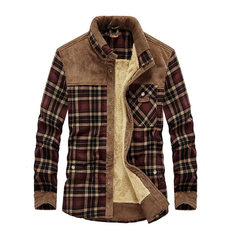 Flannel Shirt Lined - Men Plaid Shirts Winter Jackets Fleece