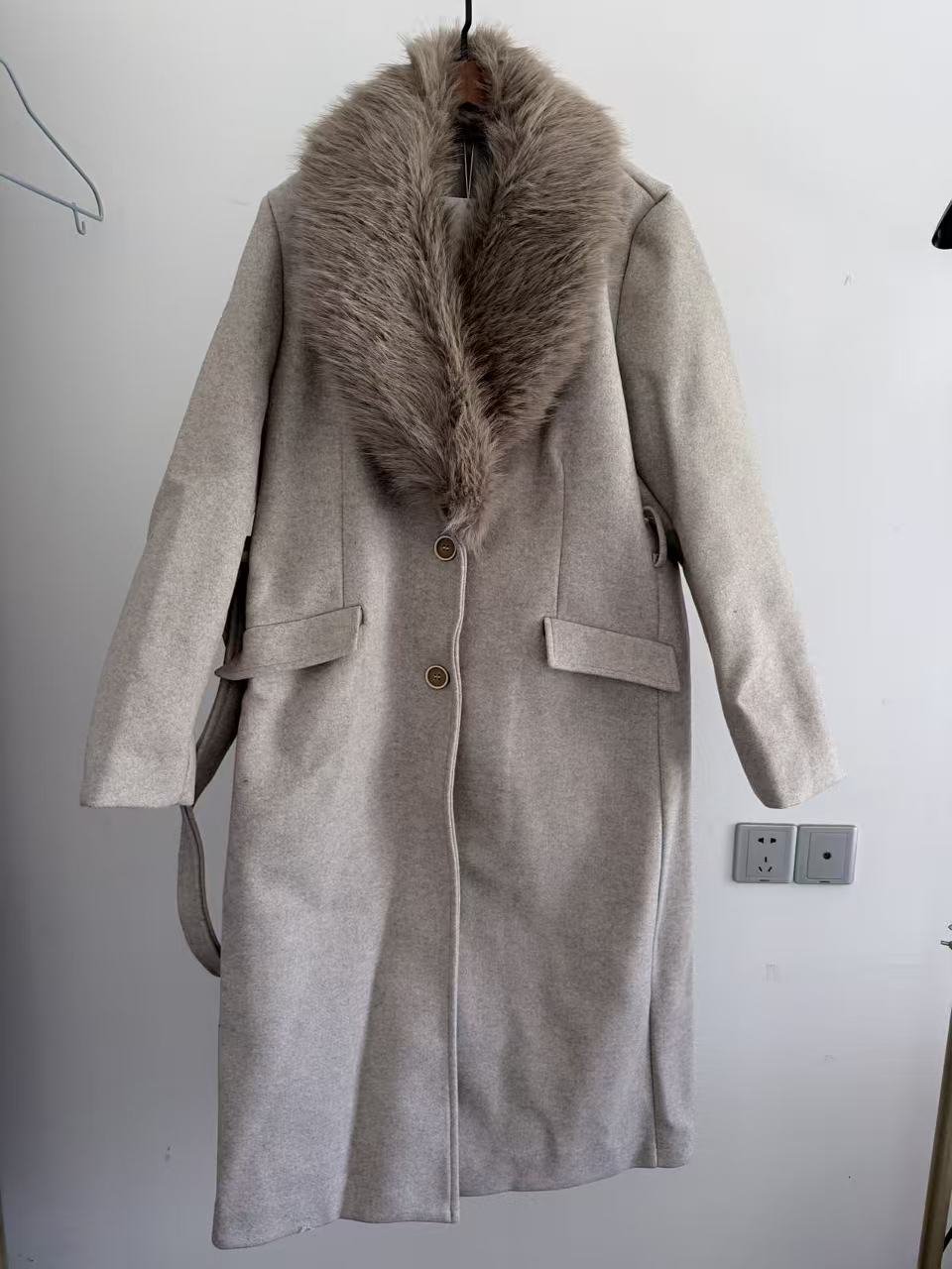 Women's Belt Warm Fur Collar C - Wool Coat Peacoat recension och pris