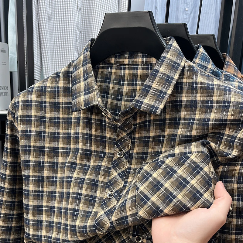 Men's Lapel Collar Plaid Shirt - Flannel Shirt Lined recension och pris