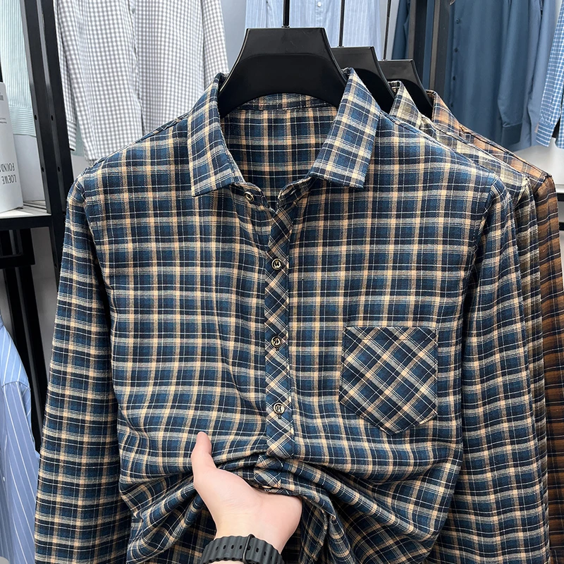 Men's Lapel Collar Plaid Shirt - Flannel Shirt Lined recension och pris