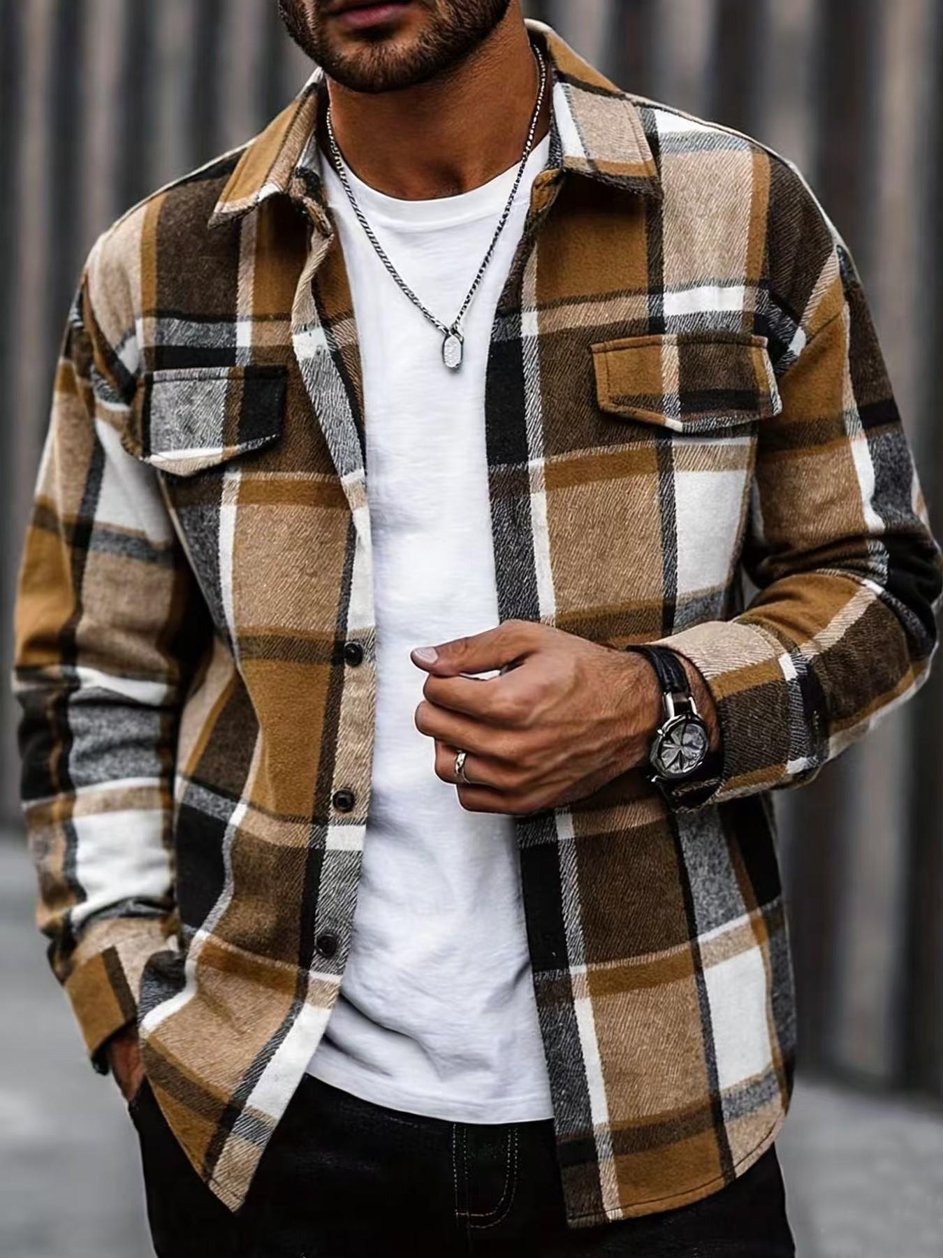 Retro Plaid Shirt Men Casual E - Flannel Shirt Lined recension och pris